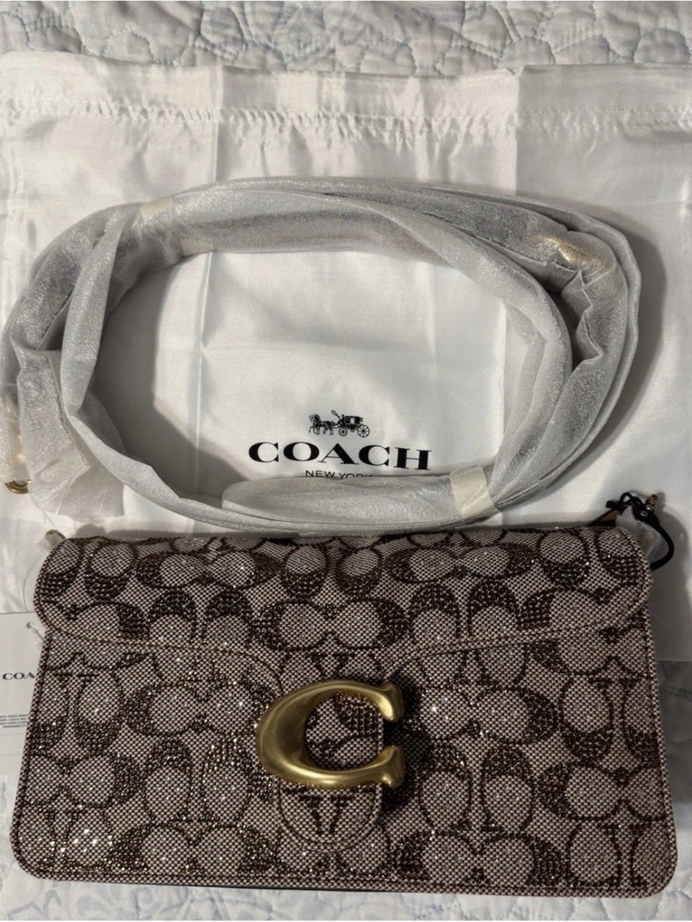 Coach Brown Signature Monogram Crossbody with Gold C Turnlock
